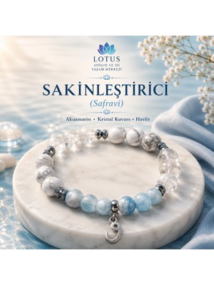 🌙 Sakinleştirici Doğal Taş Bileklik – Akuamarin, Kristal Kuvars & Havlit (Safravi) | Lotus Atölye ve İyi Yaşam Merkezi