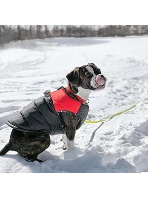 Gooby - Dolgulu Yelek, Köpek Ceketi, Manto, Fermuarlı Kazak ve Keten Halkalı, Kırmızı, Beden L
