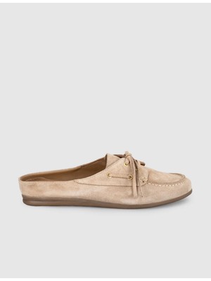 Cabani Kadın Süet Deri Bağcıklı Mule Loafer