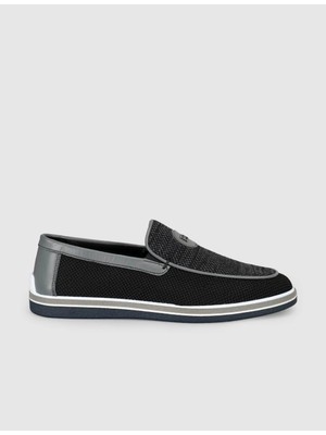 Cabani Triko Detaylı Siyah Erkek Loafer