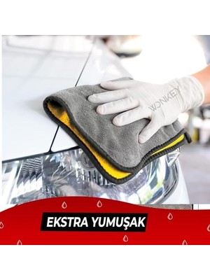 - Ultra Kalın Mikrofiber Oto Araba Yıkama Kurulama Havlusu 60X30 Cm, Orta Boy Çift Katlı Araç Kurutma ve Torpido Silme Bezi (Sarı-Gri)
