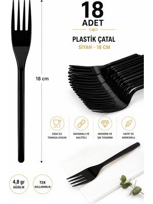 Alenked Plastik Çatal Siyah 4,8 gr Modern Lüks 18'adet