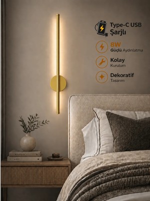 Özer Light Leila 75CM / USB Şarjlı / Eskitme(bronz) / Resim / Tablo / Ayna / Duvar / Ledli Aplik 3200K Günışığı