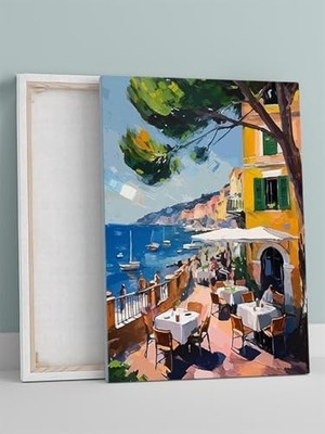 Prime Seaside Cafe, Sahil Kafesi, Empresyonist Sanat Kanvas Tablo - Tuval Tablo, Sanatsal Dekorasyon