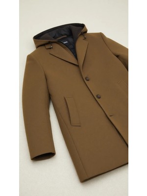 Dewberry Plt8376 Erkek Palto Camel Renk Yün Polyester Malzeme ile Şık Tasarım M Beden