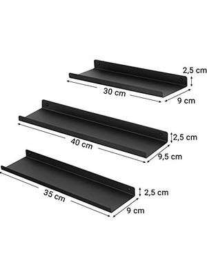Prime Metal Duvar Rafları, 3'lü Set, Yüzer Raflar, Endüstriyel Tasarım, Duvar Panoları, Dekorasyon Için, Resim Çerçeveleri, Rafları Takmak Için 6 Vidalı, Farklı Düzenler, Siyah LFS12BK