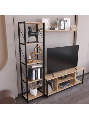 The Violett Jattebo Tv Ünitesi Seti Metal ve Meşe Modern Minimalist Tasarım 160X40X26 cm