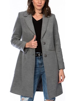 Dewberry Kadın Palto Uzun Kol Antrasit Renk Düz Desenli Polyester Malzemeden S Beden
