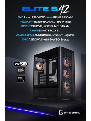Game Garaj Elite S42 Amd Ryzen 7 7800X3D 32GB Ram 1tb SSD RX9070XT 360MM Sıvı Soğt Freedos Oyuncu Oem Paket