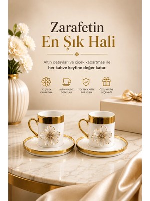 Yzhome 2 Li Gold Yaldızlı Porselen Lotus Çiçek Kahve Fincan Takımı 100ML