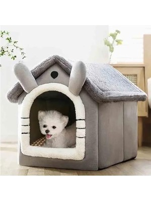 Vuralsin38 Tineke Klasik Model Kedi Evi Yumuşak Kedi Yatağı Derin Uyku ve Kış Evi Çıkarılabilir Minder Gri (Gri, Beden M)