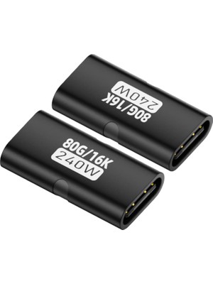 Vuralsin38 80GBPS Usb-C Dişi - Dişi Adaptör, 240W Pd3.1 Hızlı Şarj, 16K@60Hz Görüntü Aktarımı, Alüminyum Alaşımlı Tip-C Dişi Konnektör Uzatıcı - Siyah Otgff