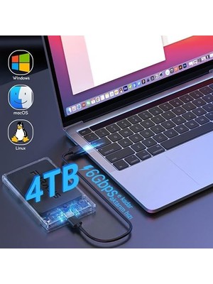 Vuralsin38 2.5" Sata Hdd/ssd Harici Disk Kutusu - USB 3.1 Type-C 6gbps’e Kadar Hız - 4tb’a Kadar Destek - Windows/mac/linux Uyumlu - Taşınabilir Şeffaf Harddisk Kutusu