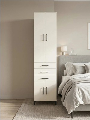 Dienni Hyperion Çok Amaçlı Dolap Mutfak Banyo Dolabı 4 Raflı 3 Çekmeceli 4 Kapaklı 60X44X243 Aytaşı-Aytaşı