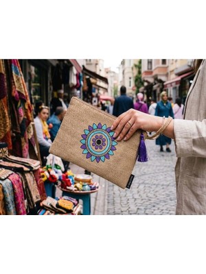 Ju Yaratıcı Tasarım Hasır Kadın Portföy & Clutch Çanta Mor