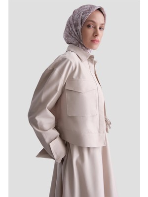 Armine Ceketli Poplin Elbise Takım Vizon