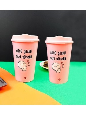 Vuralsin38 2'li Sütü Çilekli Tasarımlı Plastik Kahve Bardağı