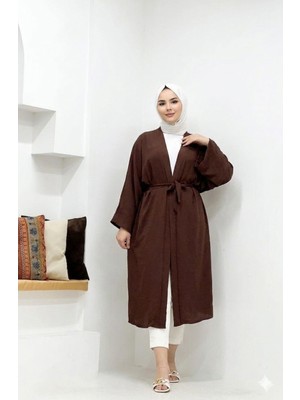 Cng Moda Tesettür Uzun Kuşaklı Abaya Aerobin Kimono