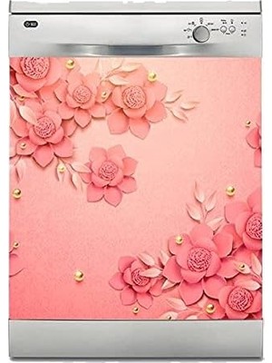 Vuralsin38 Bulaşık Makinesi Kaplama Beyaz Eşya Kaplama 3D Pembe Gül