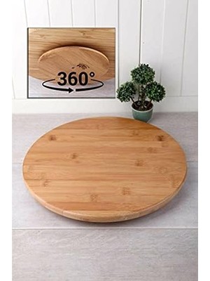 Vuralsin38 34 cm Bambu Ahşap Döner Standlı Sunum Servis Pizza Kahvaltı Tahtası