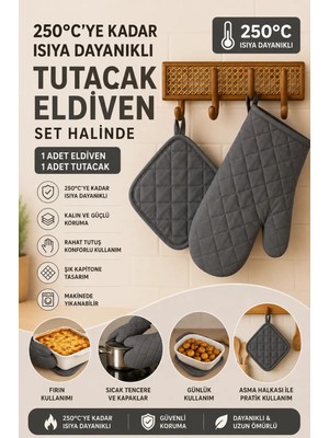Miabella Home Fırın Eldiveni Fırın Tutacağı Premium Isı Geçirmez Mutfak Eldiveni Tutacak Isıya Dayanıklı Eldiven