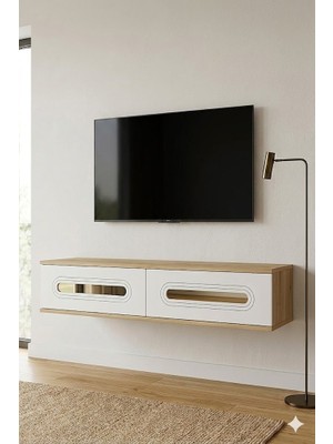 Ceneyra TDA1220DBG Rany Duvara Montaj Tv Sehpası Safirmeşe-Beyaz-Gold 120CM