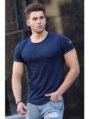 Madmext Yırtık Detaylı Lacivert T-Shirt 2883