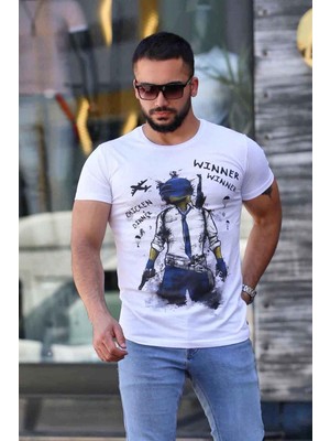 Madmext Baskılı Beyaz T-Shirt 4028