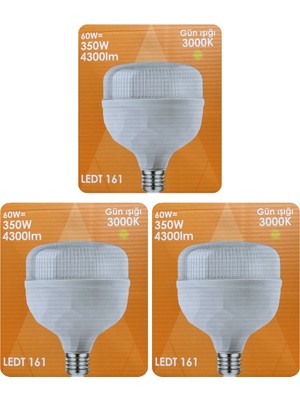 Avarson (3 Adet) Osaka 60W (350W) Sarı Işık E27 Duylu (Kalın Duy) LED Torch Ampul