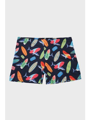 Slipstop Daniel Desenli Lastikli Bel Boxer Mayo Short Erkek Çocuk Mayo Short SR2631000007