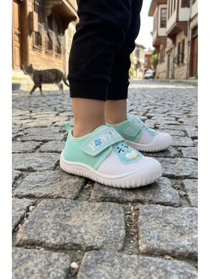 Gezer Kız Bebe Happy Birds Cırtlı Ayarlanabilir Yazlık Keten Ayakkabı Yeşil Renk Düz Taban