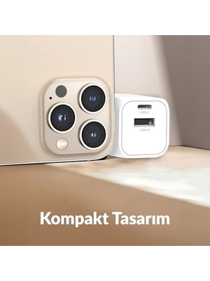 Vuralsin38 20W Gan Usb-C Usb-A Şarj Aleti & Ipad & Uyumlu Pd Qc4.0 Type-C Hızlı Şarj Cihazı