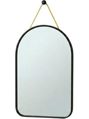 Die Grup Dekoratif Duvar Aynası, Siyah Ince Çerçeveli Kemer Tasarım, 23X40 Cm, Askı Ipli, Antre, Banyo ve Makyaj Için Modern Ayna