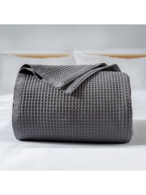 Die Grup 100% Pamuk Pike Yatak Örtüsü Waffle Dokuma - Tek Kişilik ve Çift Kişilik 4 Mevsim Dekoratif Hafif Yumuşak Pikeler (Koyu Gri, Tek Kişilik Pike 160X240 Cm)