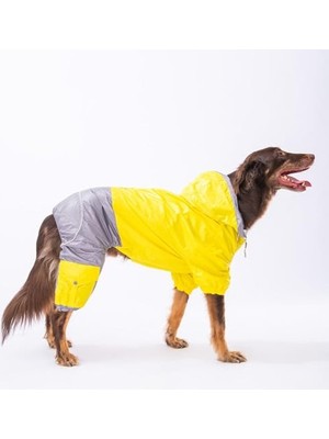 Die Grup Bicolor Sarı-Gri Polarlı Su Geçirmez Orta-Büyük Irk Köpek Yağmurluk Tulum (6xl)