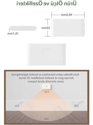 Die Grup 2 Adet Beril Iki Yönlü Sensörlü Şarjlı LED Aplik, 5W 2700K Sıcak Işık, Dc 5V, 110° Hareket Algılama, 3-5m Sensör Mesafesi, 20 Saat Sabit Işık Süresi, Otomatik/manuel Modlu – Abs Gövde