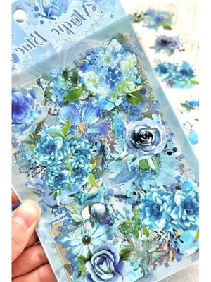 Die Grup Kolbi Craft 6 Sayfa 60 Adet Şeffaf Büyük Mavi Çiçek Sticker Bullet Journal Scrapbook Laptop Ajanda Planlayıcı