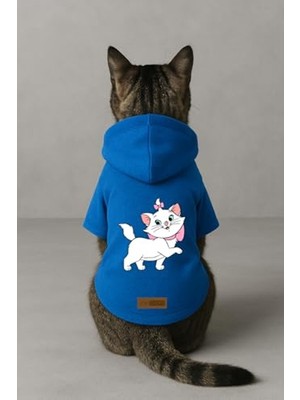 Die Grup Baskılı Içi Polarlı Köpek ve Kedi Kıyafeti & Elbisesi - Mavi Renk Kapüşonlu Hoodie B05F2, M