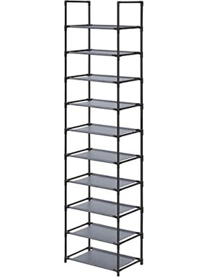 Die Grup Songmıcs Ayakkabı Rafı, Ayakkabı Organizatörü, 10 Raf, Ayakkabı Açık Dar, 28 x 45 x 173 Cm, Metal Çerçeve, Dokumasız Kumaş Raflar, Koridor, Yatak Odası, Gri LSH010G01