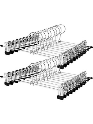 Die Grup Songmıcs Metalden Yapılmış Pantolon Askısı, 31 cm Elbise Askısı, Kaymaz, Pantolon, Etek ve Çoraplar Için, Klipsli Etek Askıları, 20'li Set, Iyi Esneklik, Krom Kaplama, Siyah-Gümüş CRI003-20