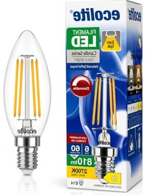 Die Grup Ecolite Filament LED Mum Ampul E14 Duy 6W 810 Lümen Dim Edilebilir 2700K Sarı Işık Şeffaf Dekoratif Vintage Ampul 60W Eşdeğer C35 Candle Series (1)          [enerji Sınıfı D]