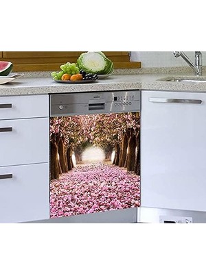 Bulaşık Makinesi Kaplama Beyaz Eşya Kaplama Pembe Yapraklar