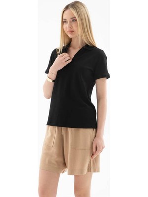 Fashion Friends 26Y0147K1 Kadın V Yaka Cepli T-Shirt