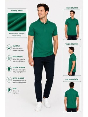 Luxic Core Erkek Polo Yaka yeşil Tişört Likralı Pike Kumaş Terletmez Rahat Günlük