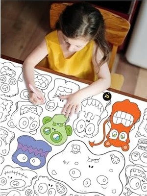 Vuralsin38 (PSTER21319) Şirin Canavarlar Monsters Eğitici Dev Boyama Kağıdı, Çocuklar Için Aktivite Boyama Rulosu (90X130CM)