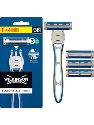 Vuralsin38 Wilkinson Essentials 3 Hybrid Erkek Tıraş Bıçağıi Sapı 4 Yedek Kartuş