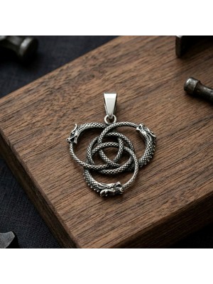 Ebrar Silver Gümüş Ejderha Kolye Ucu 925 Ayar Gümüş 3'lü Sarmal Ejder Unisex Kolye Ucu