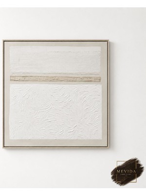 Mevida Curated Art Minimalist Beyaz | Dokulu Tablo 80X80 cm Mdf Çerçeveli Modern Dekoratif Duvar Tablosu