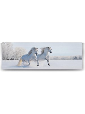 Vuralsin38 Beyaz Atlar Panorama Tablo - 120X40CM