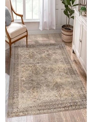 Vuralsin38 Glodeni Desenli Şönil Pamuk Tabanlı Yıkanabilir Kaymaz Antibakteriyel Salon Halısı 100X300